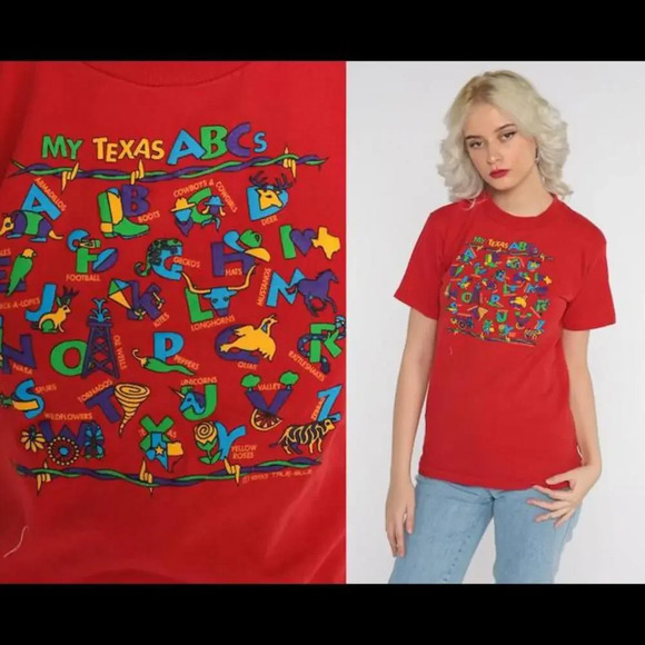 Fruit of the Loom Heavy Cotton Red ABCs of Texas Crewneck T-Shirt Boys Size 6/8 - Picture 3 of 11